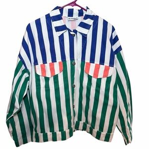 Rockpool USA Vintage Rare Striped Cotton Jacket One Size Grn Blue Coral Overszed